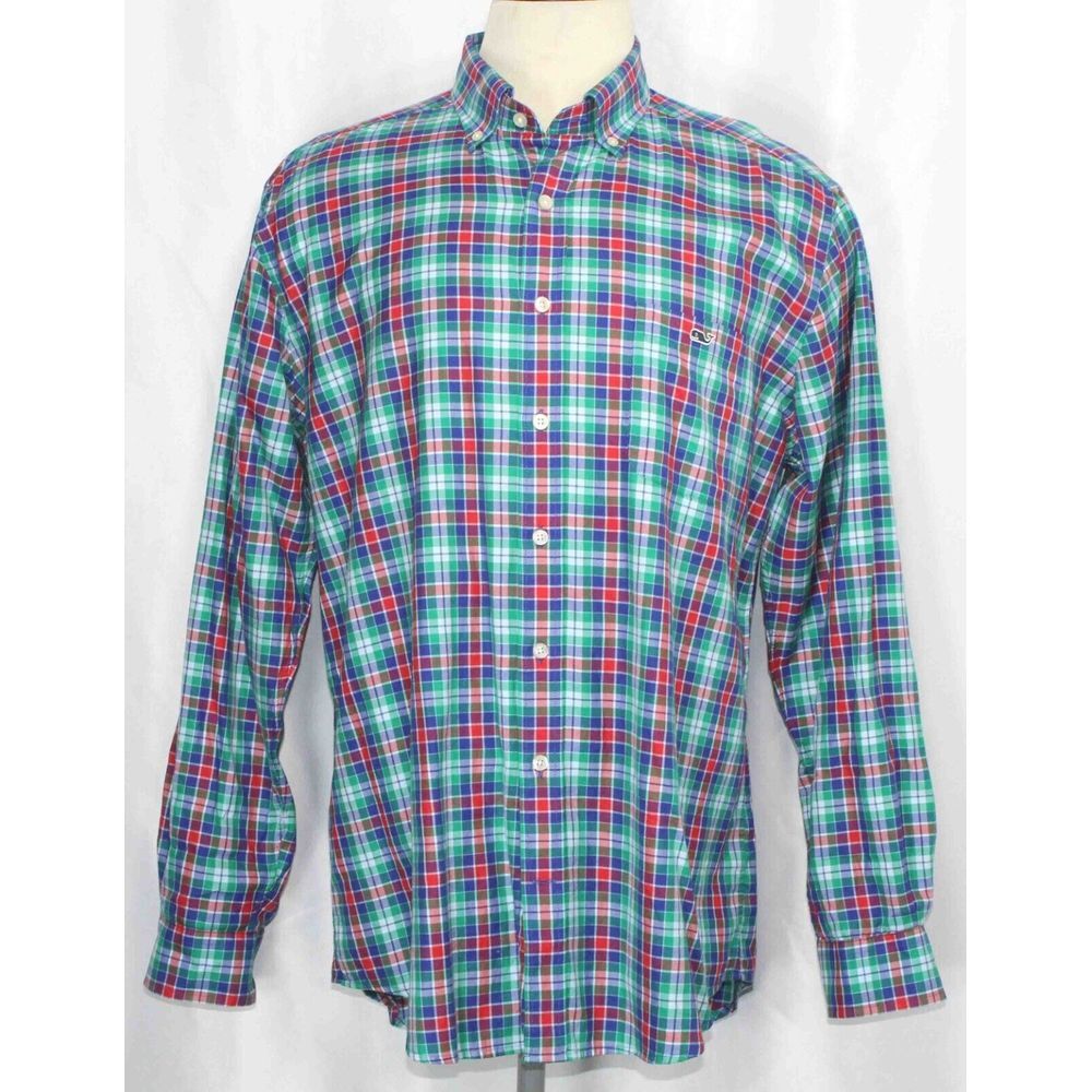 Vineyard Vines Slim Tucker‎ Button Down Cotton Check Shirt 1W1740 Mens Size XL